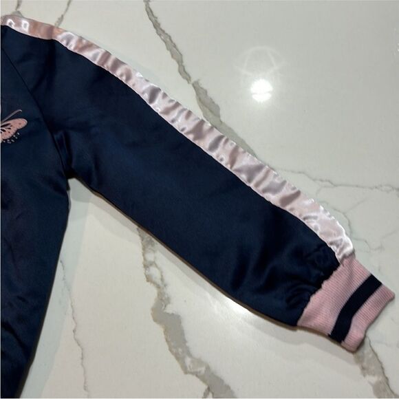 Colorful Planet | Navy Blue Girls Satin Butterfly Reversible Lined Bomber 6/6X - Picture 5 of 15